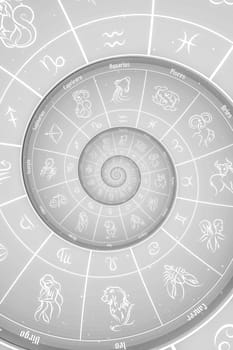 Astrological background with zodiac signs and symbol - white