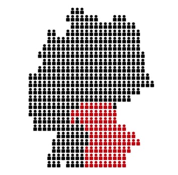 Map of Germany with many black icons and red colored outline of the state of Bavaria