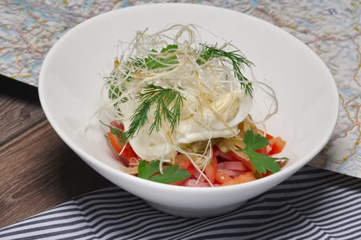 Summer fresh vegetable salad with eggs