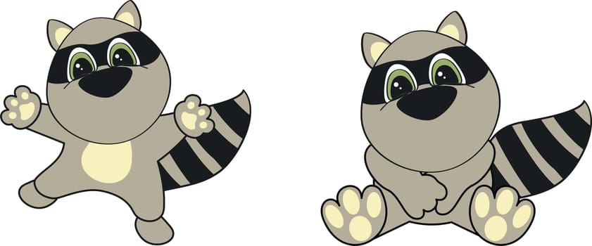 raccoon cartoon set in vector format very easy to edit