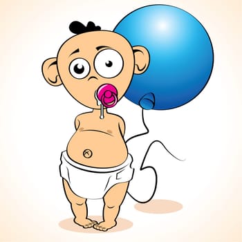 Funny child with balloon on white background