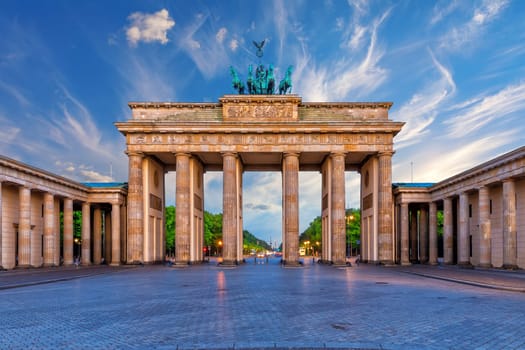 Brandenburg Gate or Brandenburger Tor at sunrise, Berlin, Germany.