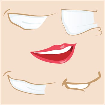 Set of 5 cartoon mouths. Editable Vector Illustration