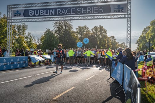 Dublin, Ireland. September 2019 Runners getting ready on the start for the half marathon, KBC Dublin Race Series