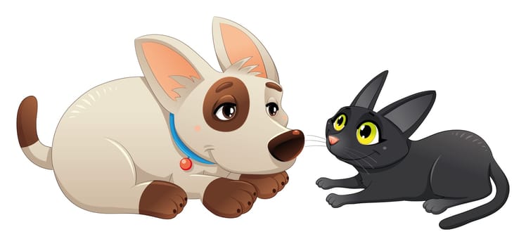 Lovely cat and dog. Cartoon and vector isolated characters.