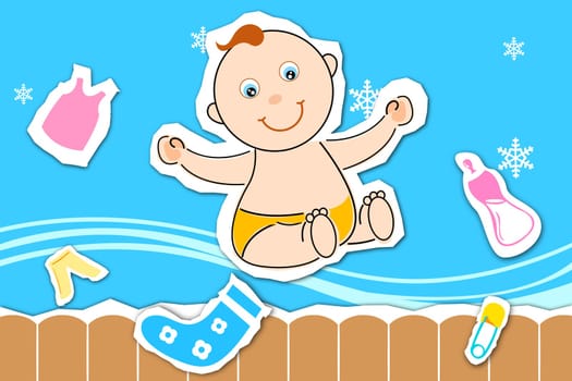 illustration of children's day card with baby on white background