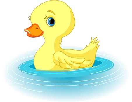 Clip-art illustration of the swimming yellow duckling