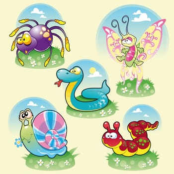 Family of funny animals. Cartoon and vector illustration, isolated objects
