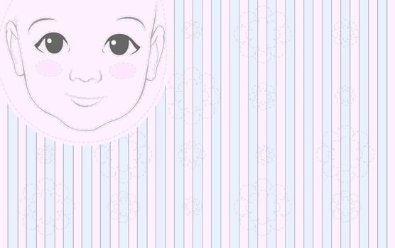 Baby portrait.Pink and blue stripes background. Raster image.