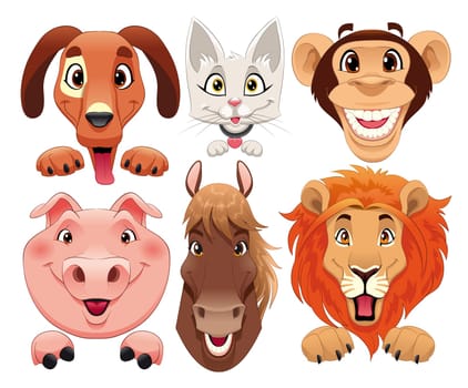 Animals portrait. Funny cartoon and vector isolated characters.