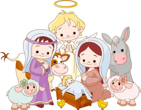 Christmas  nativity scene with holy family and angel
