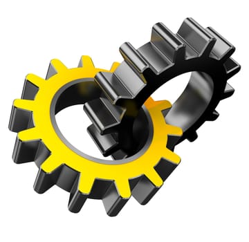 3d illustration of two gear wheels isolated over white background