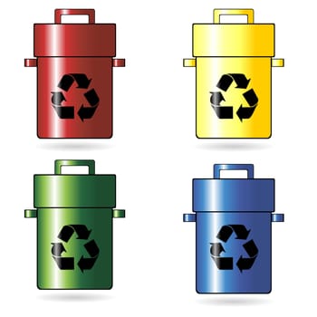 Recycling trash cans with four different colors