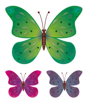 A collection of three butterflies. Vector EPS10