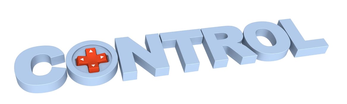 Three-dimensional word "control"" with a joystick in the letter ""O"""