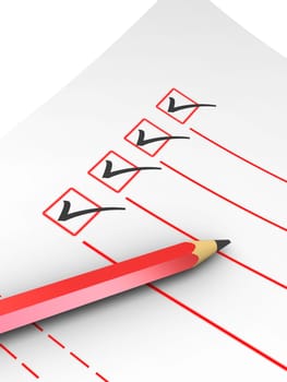 3d illustration of checklist with pencil over white background