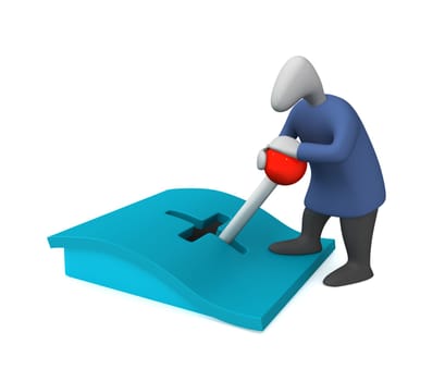 Three-dimensional image - man moving the joystick lever.