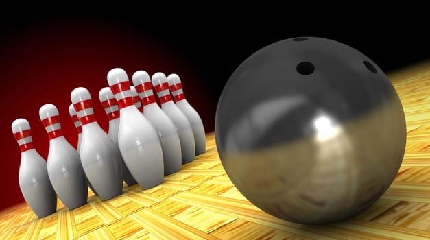 3d illustration of bowls and ball, over black background