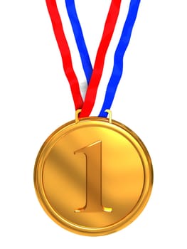 3d illustration of golden medal with number one sign