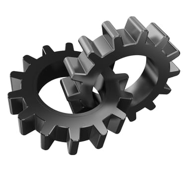 3d illustration of two gear wheels isolated over white