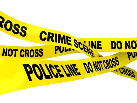 3d illustration of police line ribbons over white background