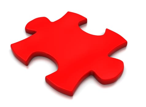 3d illustration of single puzzle block over white background