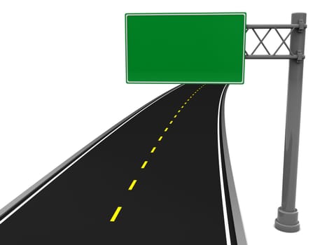3d illustration of asphalt road and blank road sign