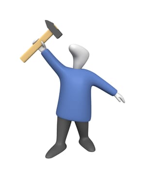 Three-dimensional image - a man raising a hammer over his head.