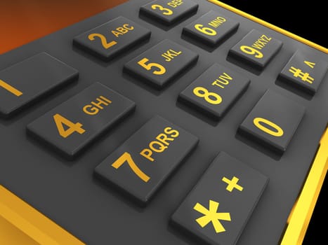 3d illustration of generic phone keyboard over black background