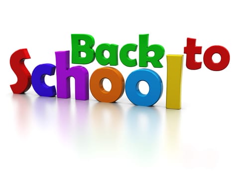 3d illustration of colorful sign' back to school', over white background