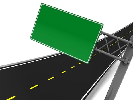 3d illustration of emty road sign with asphalt road