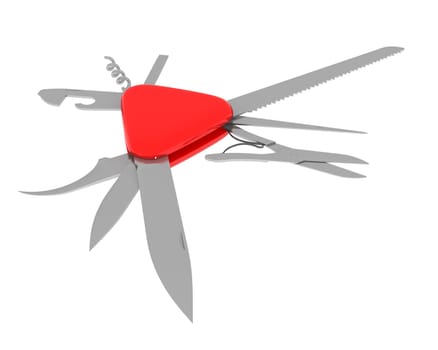 Three-dimensional image - a folding knife contains various tools.
