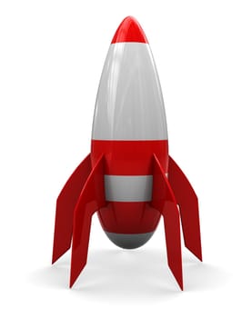 abstract 3d illustration of cartoon rocket over white background