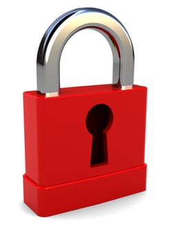 3d illustration of small red lock over white background
