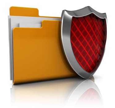 3d illustration of folder icon with shield, over white background
