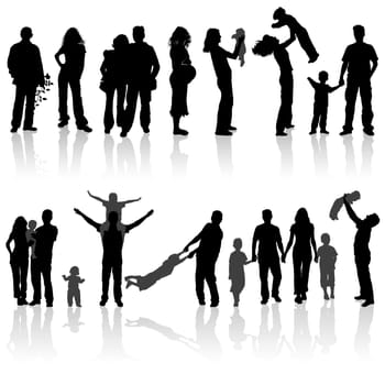 Silhouettes of woman, man, children, family, vector illustration
