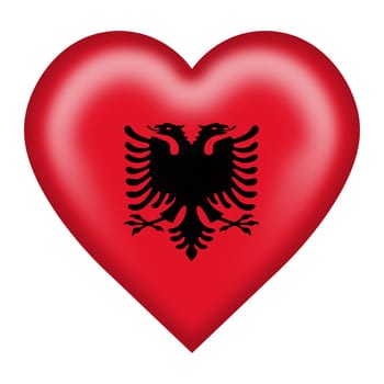 An Albania flag heart button isolated on white with clipping path