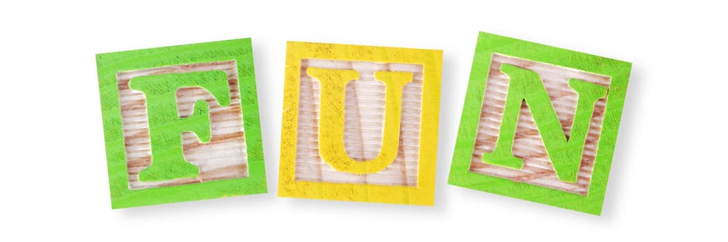 A Fun concept with childs wood blocks on white with clipping path to remove shadow