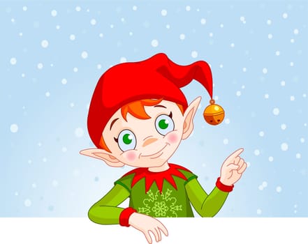 Cute Christmas Elf with a place card or invite