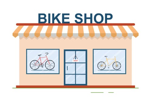 Bike Shop with Shoppers People Choosing Cycles, Accessories or Gear Equipment for Riding in Template Hand Drawn Cartoon Flat Illustration