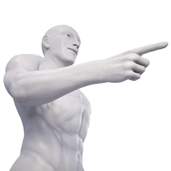 Man statue points toward. with clipping path.