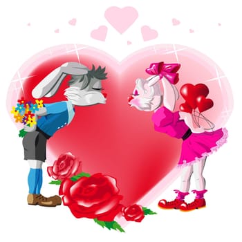 Two lovers kissing rabbit. Illustration in vector format EPS