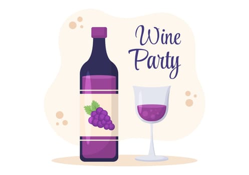 Wine Party Template Hand Drawn Cartoon Flat Illustration with People Dance, Holding a Bottle of Champagne and Drinking in Festive Event Concept