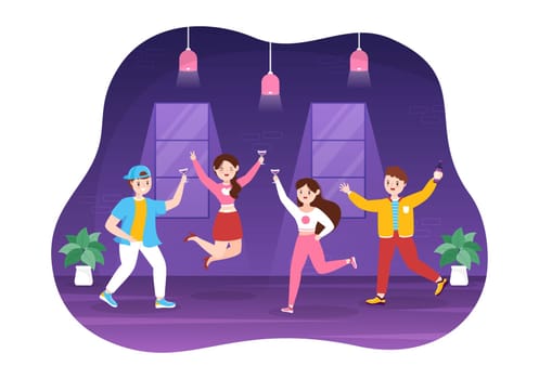 Wine Party Template Hand Drawn Cartoon Flat Illustration with People Dance, Holding a Bottle of Champagne and Drinking in Festive Event Concept