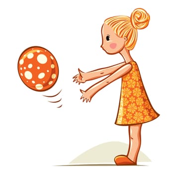 Baby girl playing with balloon, child illustration