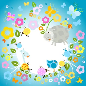nature background with flowers and animals