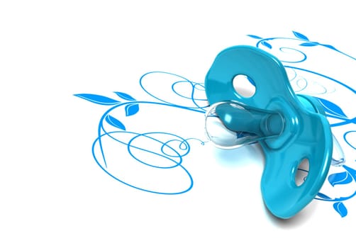 Blue Pacifier over a floral background, concept for a new born baby boy