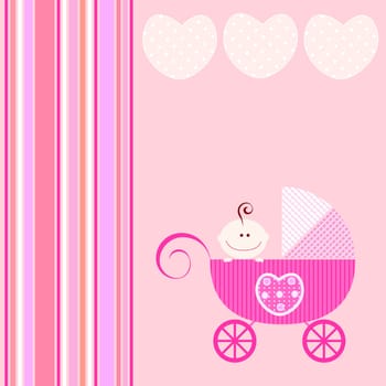 baby arrival design, baby girl in his little carriage