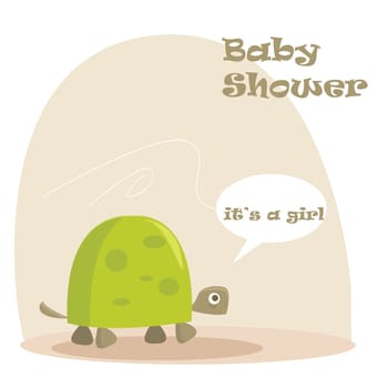 Baby girl arrival announcement with a turtle vector illustration.