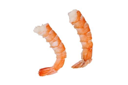 Two shrimp tales without shell isolated on white background.